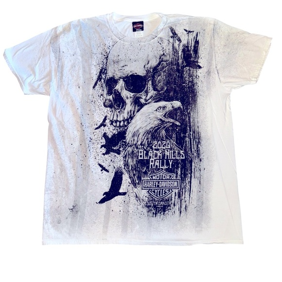 Harley Davidson Men’s T-Shirt SZ 2XL 2020 Black Hills Rally Skull Eagle Sturgis - Picture 2 of 7